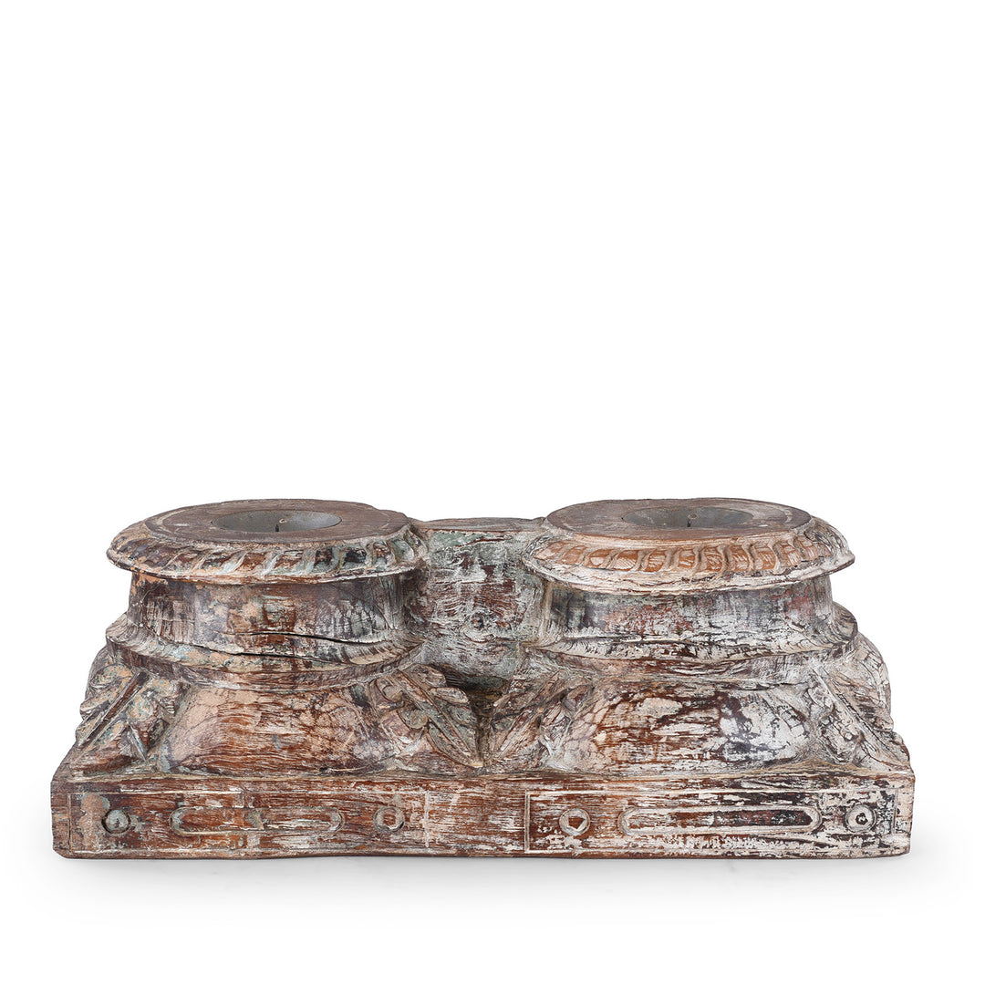 Antique Indian Candle Stand Made From a Carved Teak Capitol | Indigo Antiques