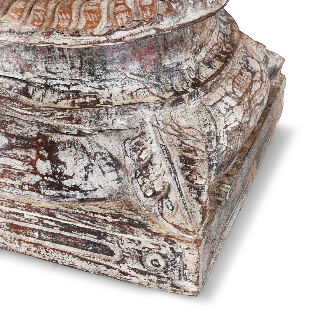 Detail From Antique Indian Candle Stand Made From a Carved Teak Capitol | Indigo Antiques