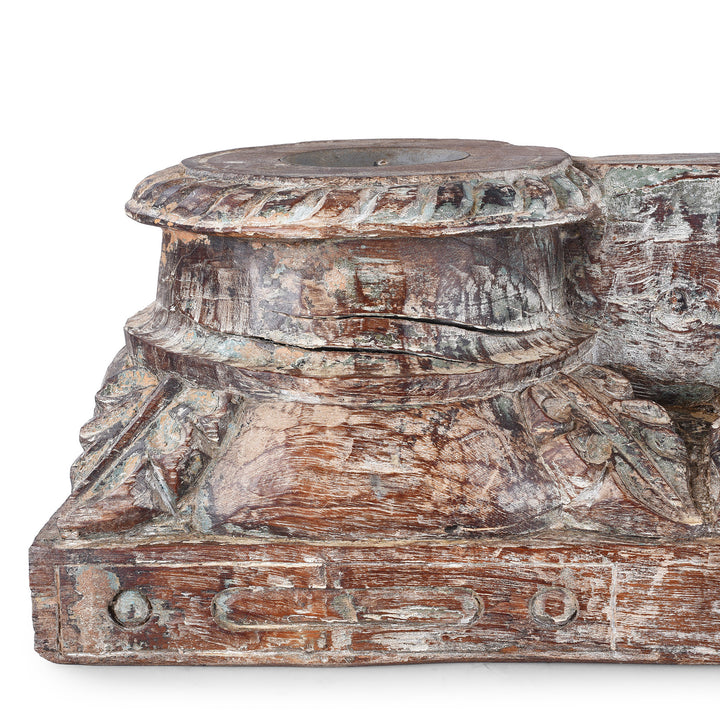 Antique Indian Candle Stand Made From a Carved Teak Capitol | Indigo Antiques