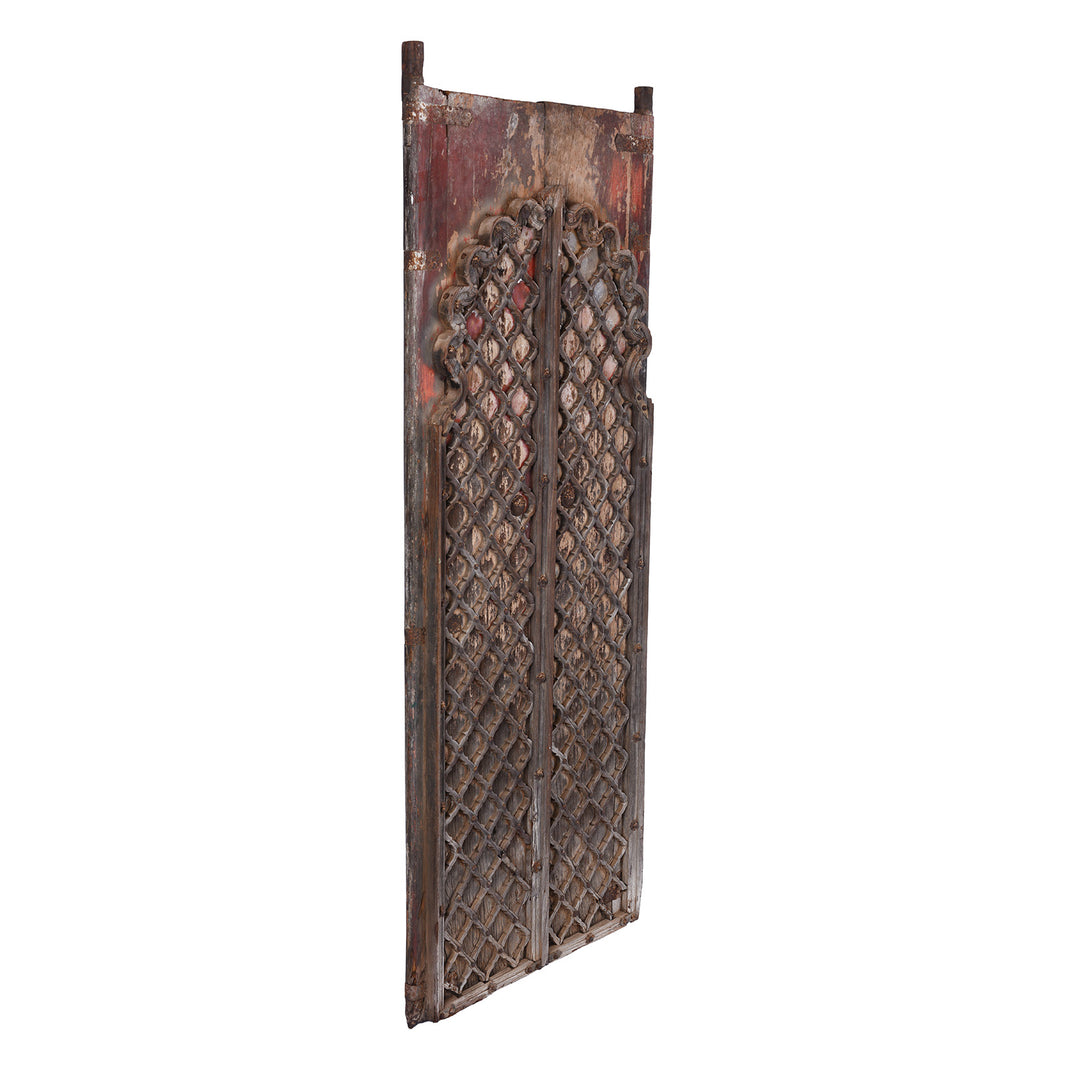 Angled View Of Antique Indian Jail Window Shutters | Indigo Antiques