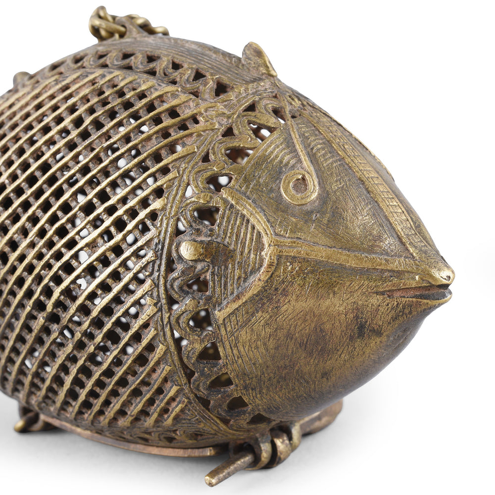 Face Detail From Antique Indian Dhokra Fish Money Box | Indigo Antiques