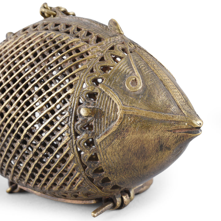 Face Detail From Antique Indian Dhokra Fish Money Box | Indigo Antiques