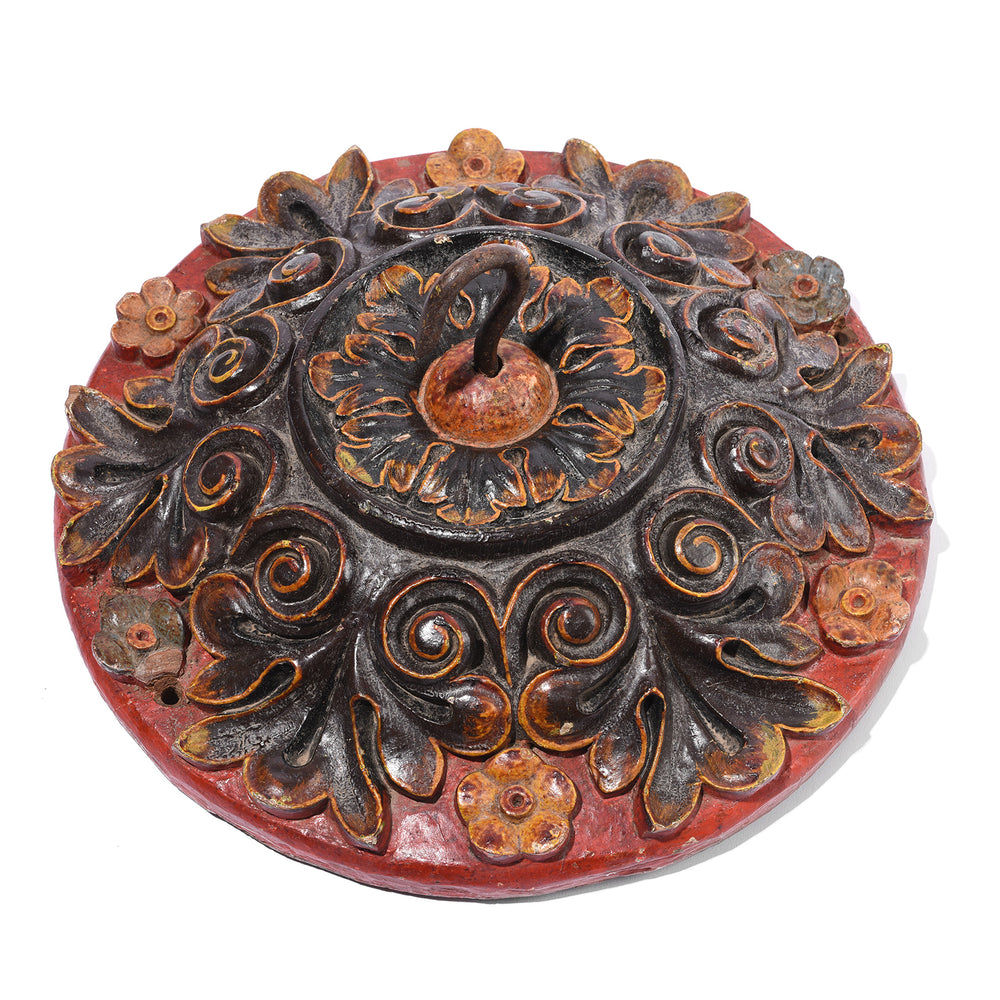 To Down View Of Antique Painted Ceiling Rose From Bikaner - 19th Century | Indigo Antiques