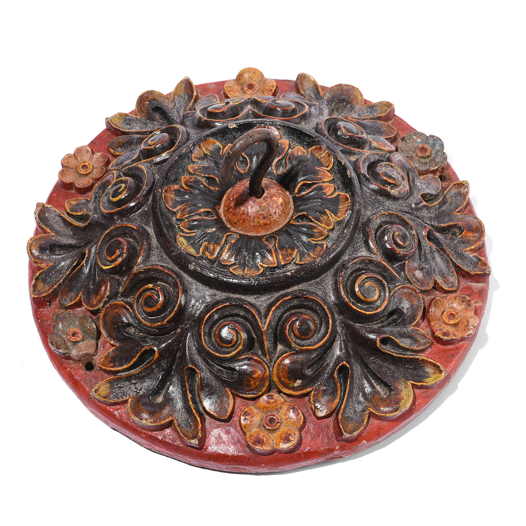 To Down View Of Antique Painted Ceiling Rose From Bikaner - 19th Century | Indigo Antiques