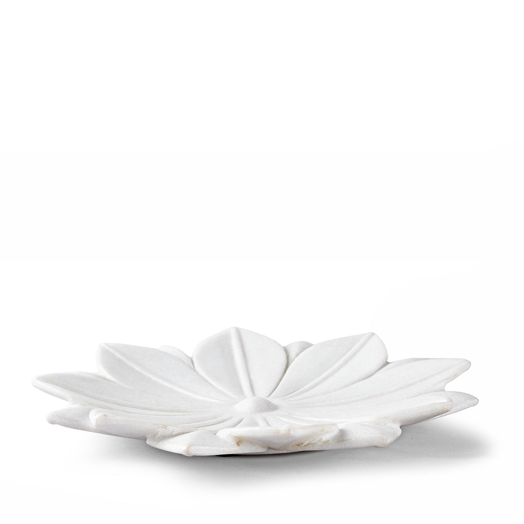 Hand Carved Marble Mughal Style Lotus Dish (Large) | Indigo Antiques