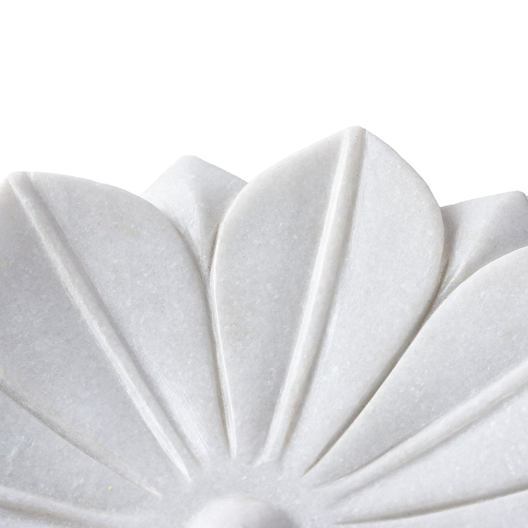 Hand Carved Marble Mughal Style Lotus Dish (Large) | Indigo Antiques