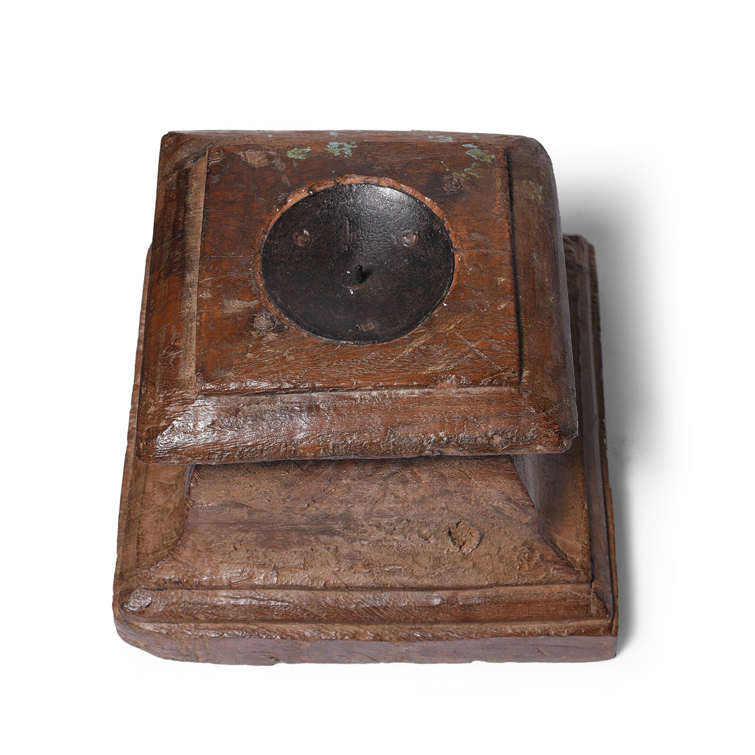 Top View Of Antique Teak Wood Candle Holder From Old Capitol | Indigo Antiques