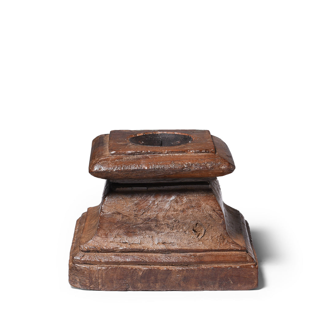 Antique Teak Wood Candle Holder From Old Capitol | Indigo Antiques