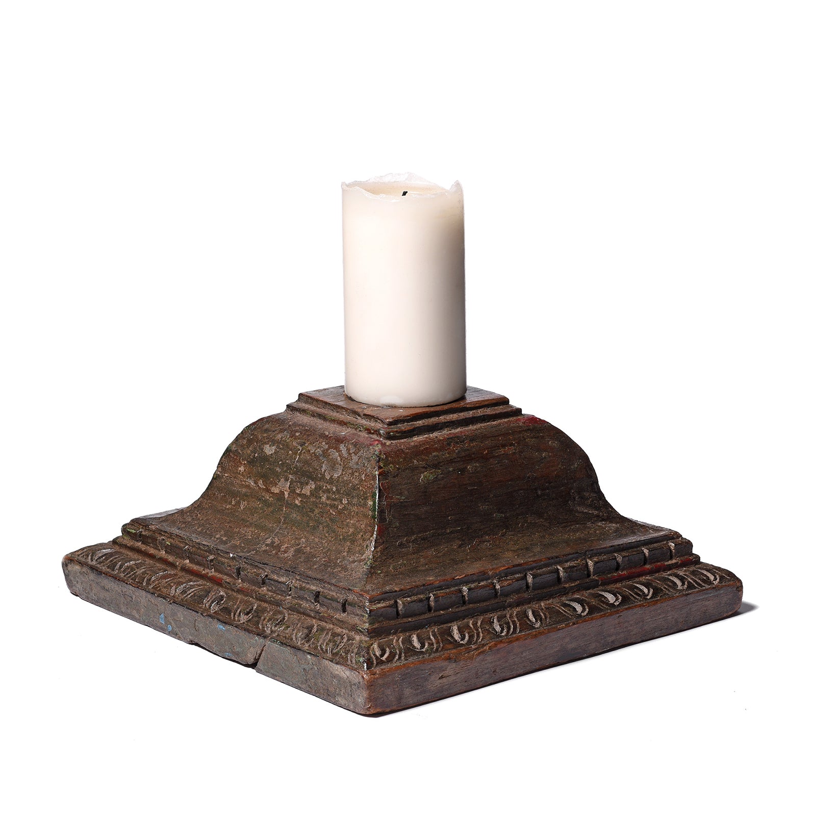 Antique Carved Teak Candle Holder From Old Capitol | Indigo Antiques