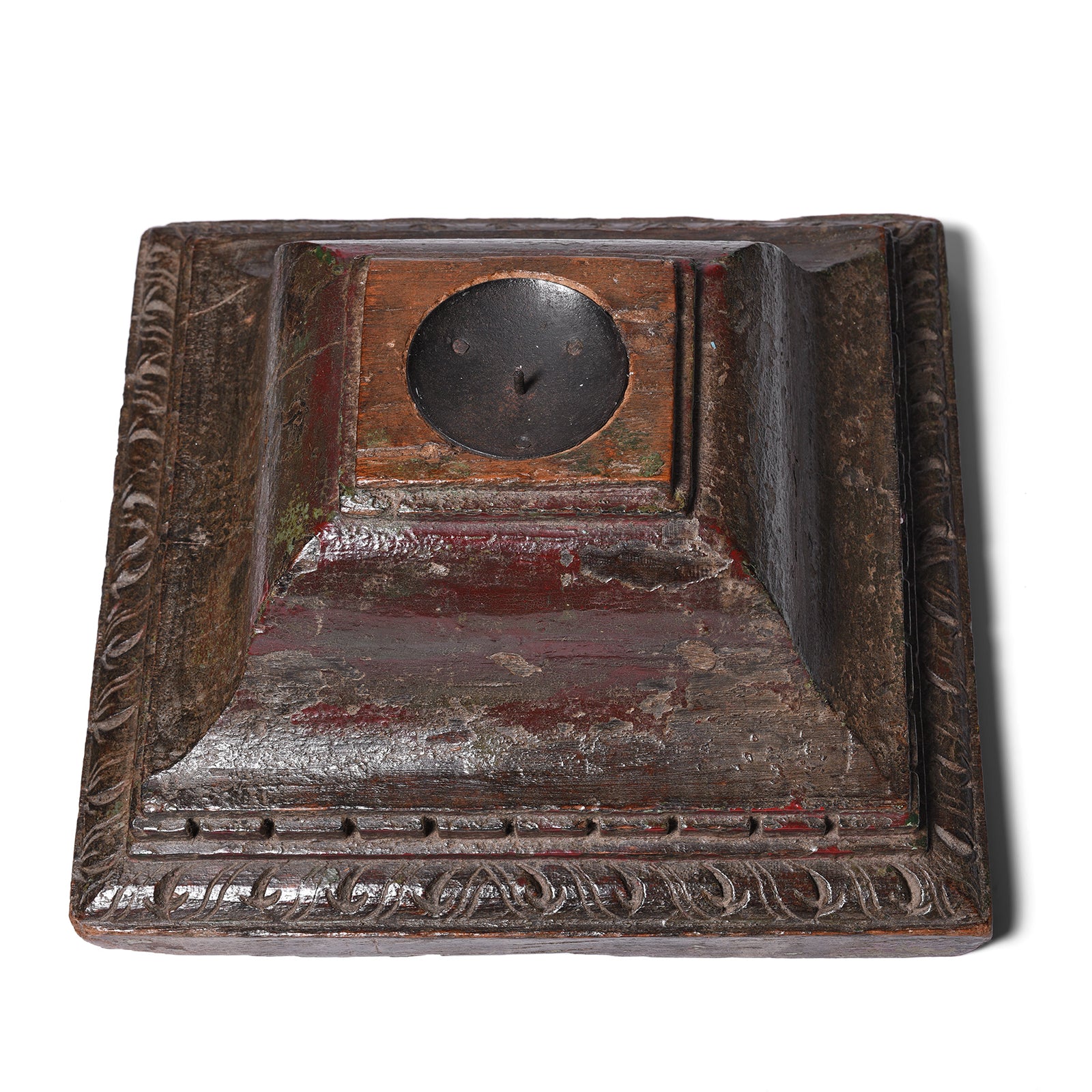 Top View Of Antique Carved Teak Candle Holder From Old Capitol | Indigo Antiques