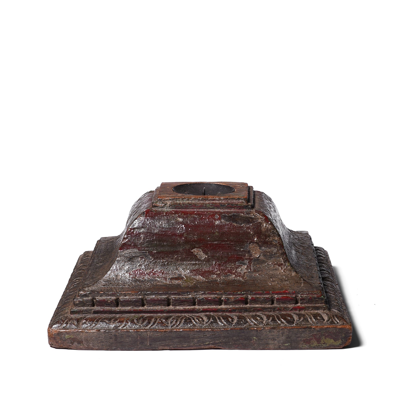Antique Carved Teak Candle Holder From Old Capitol | Indigo Antiques