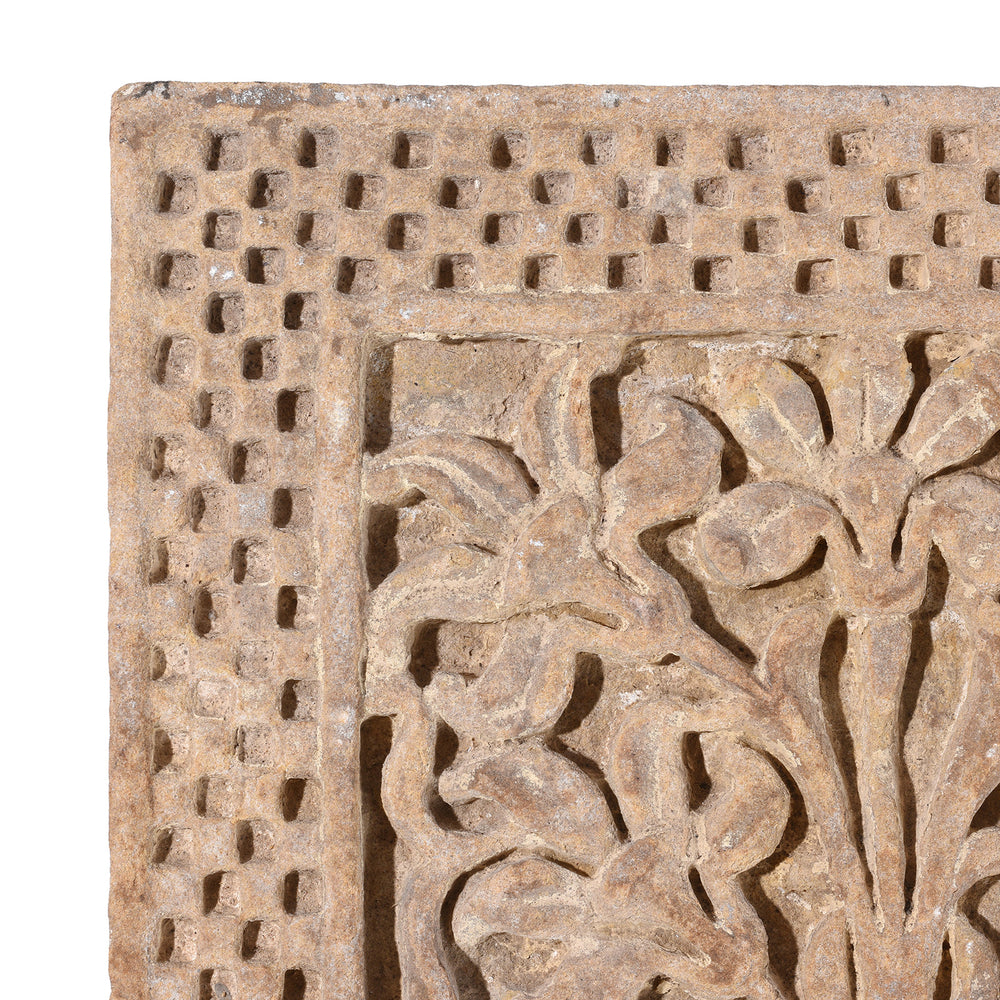 Corner Detail With Carving From Carved Mughal Stone Panel From Rajasthan | Indigo Antiques