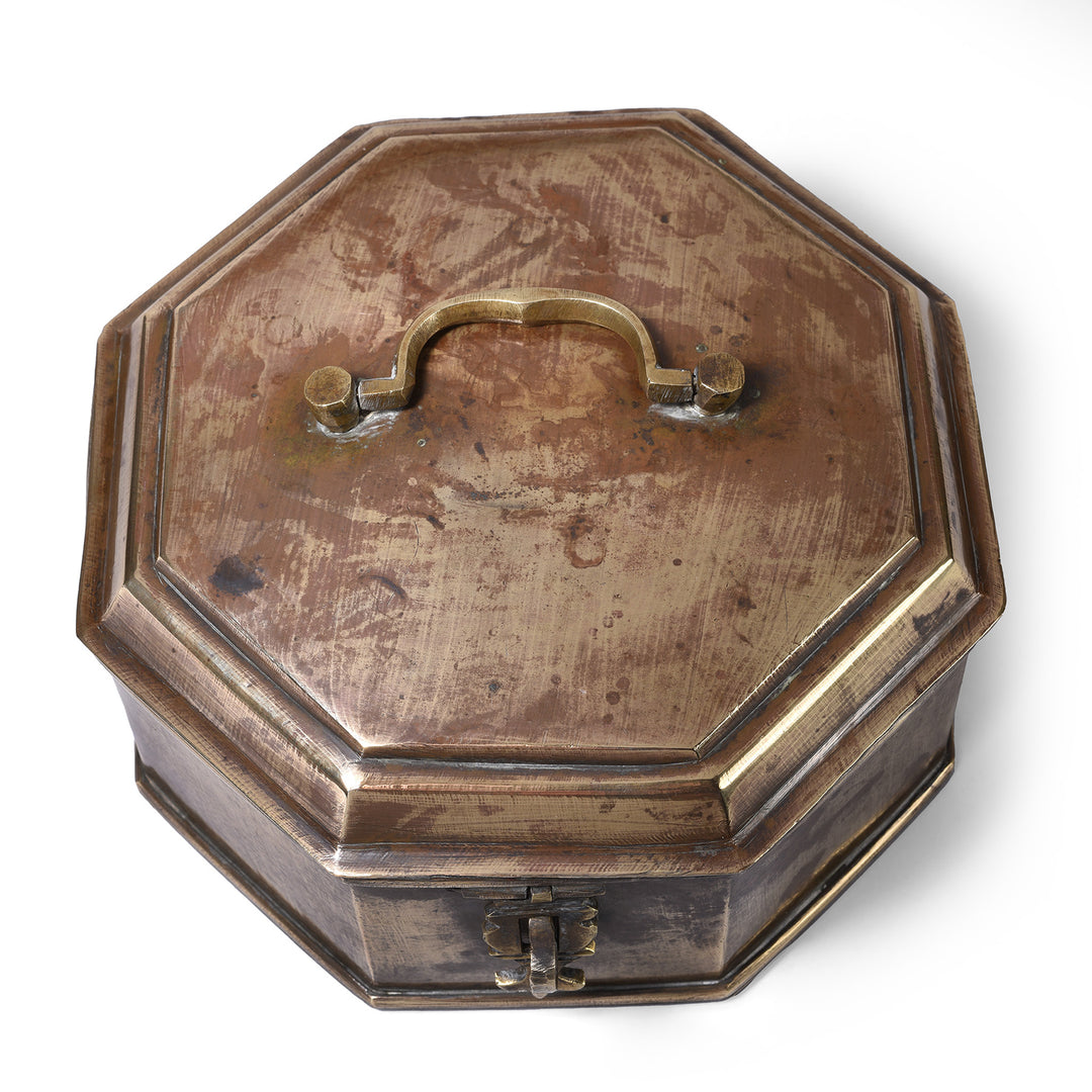 Top Down VIew Of Antique Octagonal Brass Betel Nut Box | Indigo Antiques