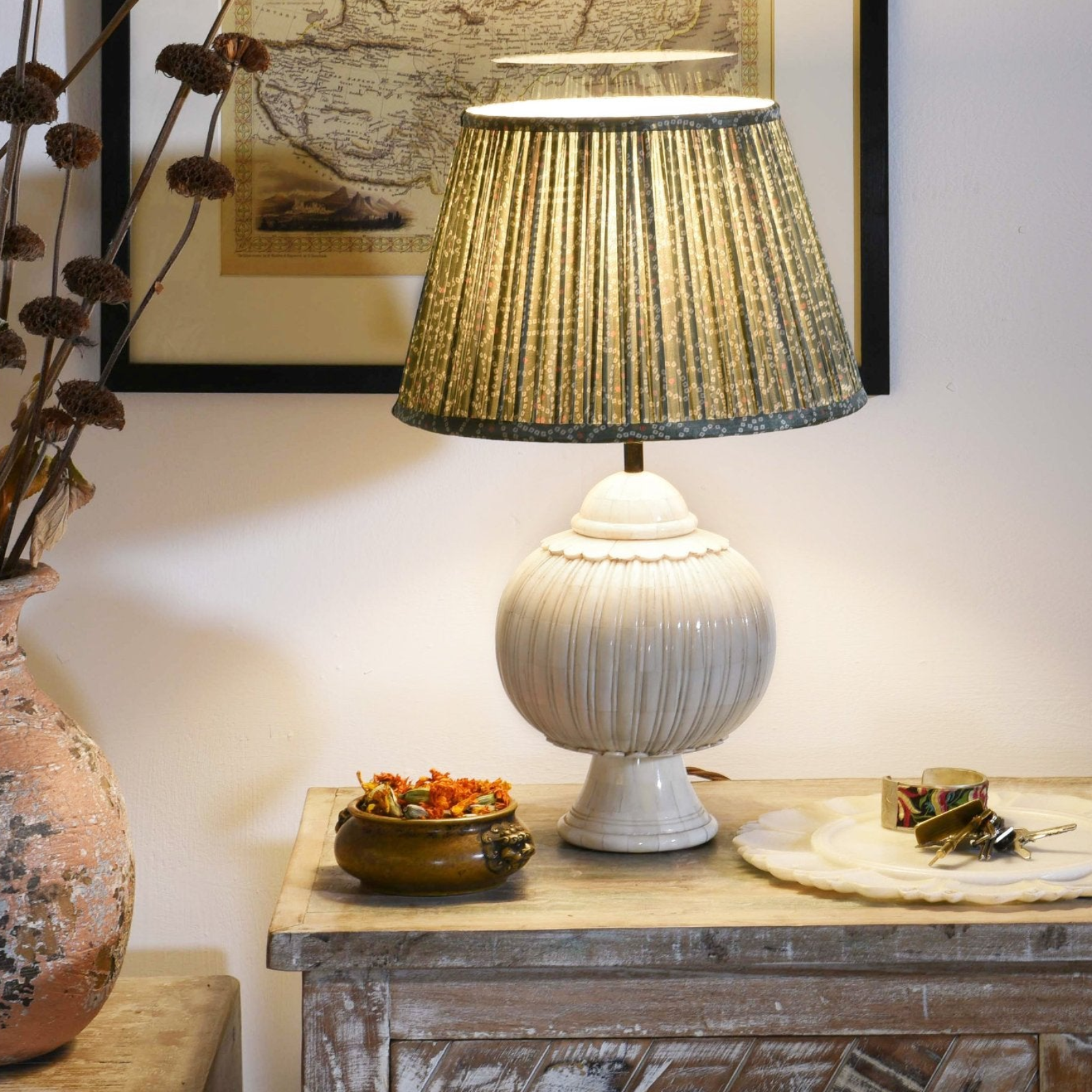 Mughal style Bone inlay table lamps in a traditional interior