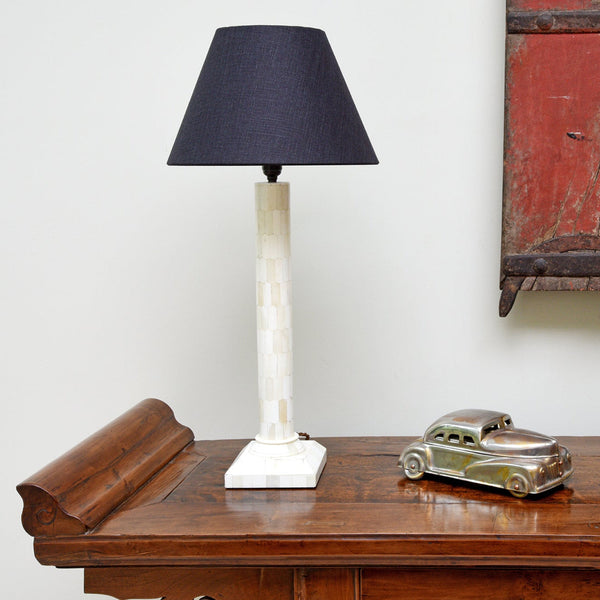 Tall Bone Inlay Pillar Table Lamp