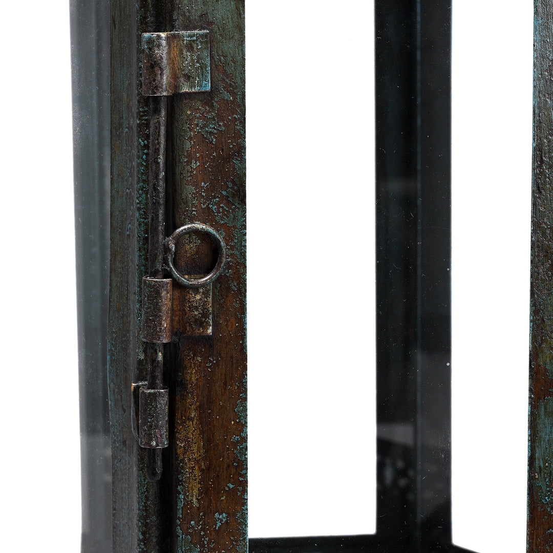 Latch Detail From Indian Glass Lantern, Green Distressed Paint | Indigo Antiques