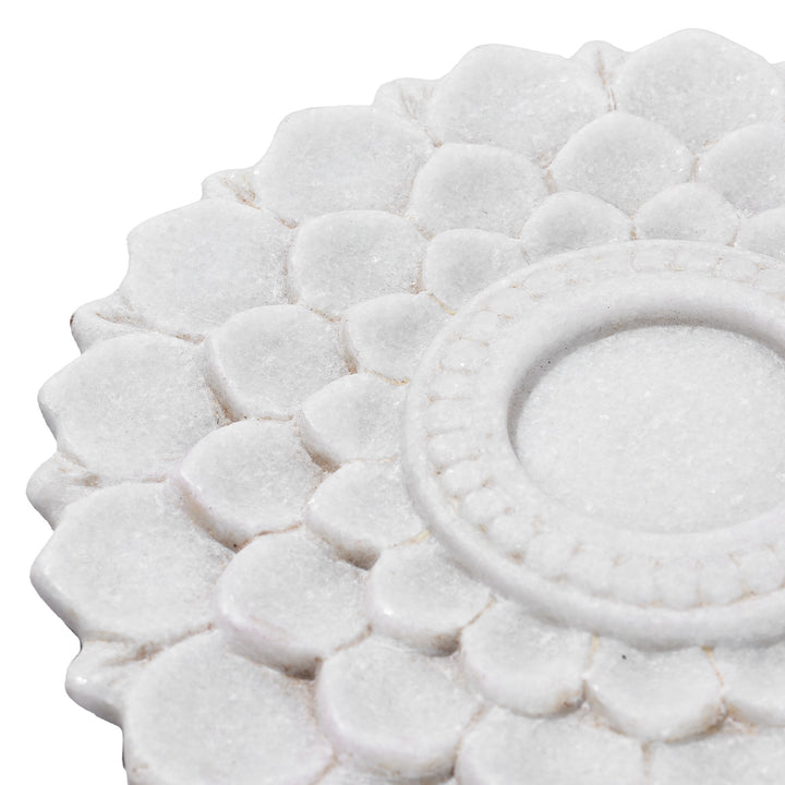 White Marble Candlestand - Lotus Design | Indigo Antiques