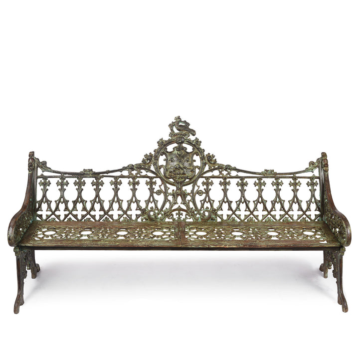 Gothic Cast Iron Garden Bench - Coalbrookdale Style | Indigo Antiques