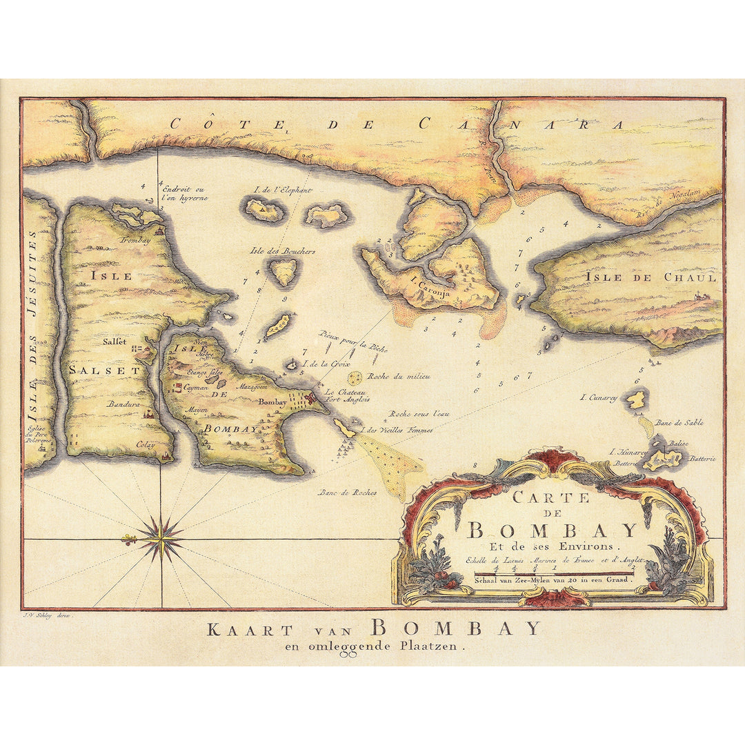 Print Detail From Framed Indian Map Print - Bombay | Indigo Antiques 