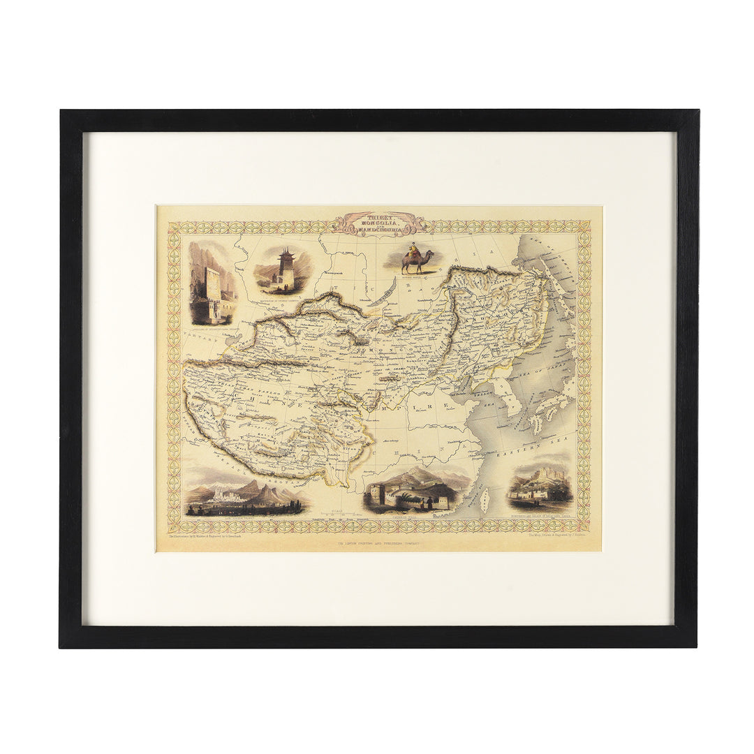 Framed Map Print - Tibet, Mongolia & Mandchouria | Indigo Antiques 