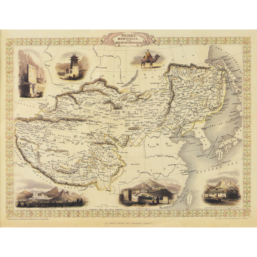 Print Detail From Framed Map Print - Tibet, Mongolia & Mandchouria | Indigo Antiques 