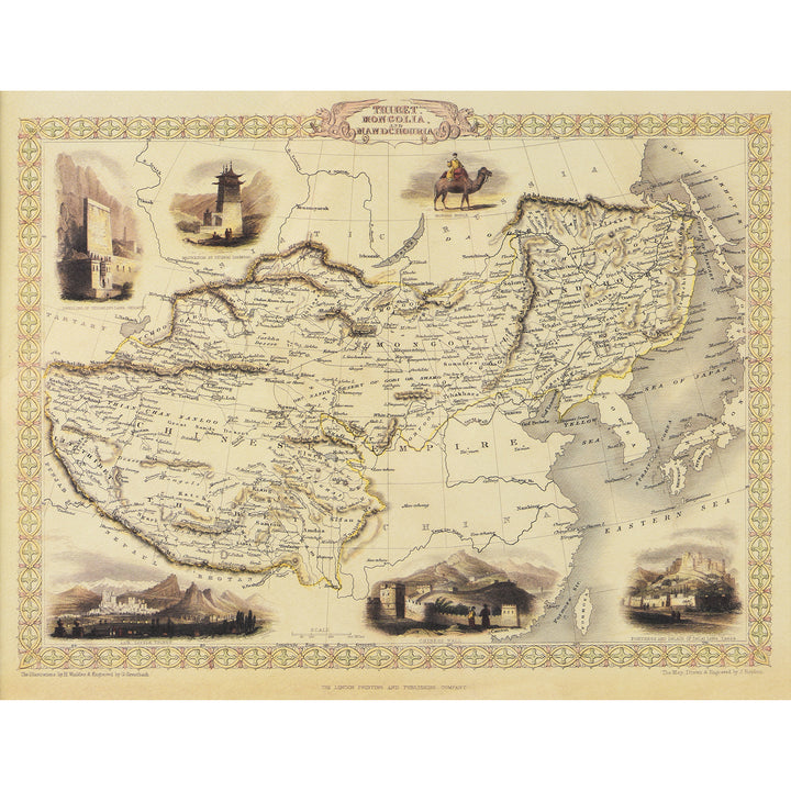 Print Detail From Framed Map Print - Tibet, Mongolia & Mandchouria | Indigo Antiques 