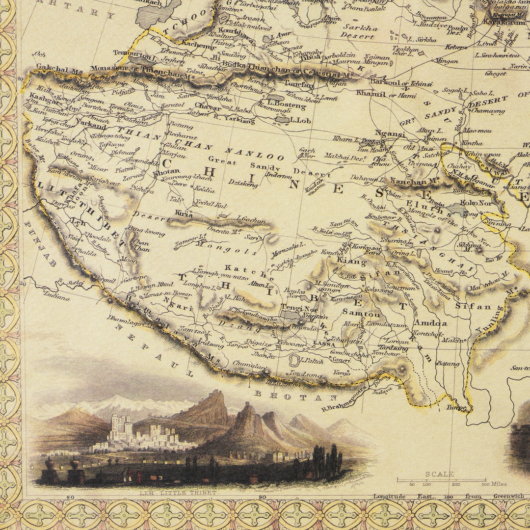 Print Detail From Framed Map Print - Tibet, Mongolia & Mandchouria | Indigo Antiques 