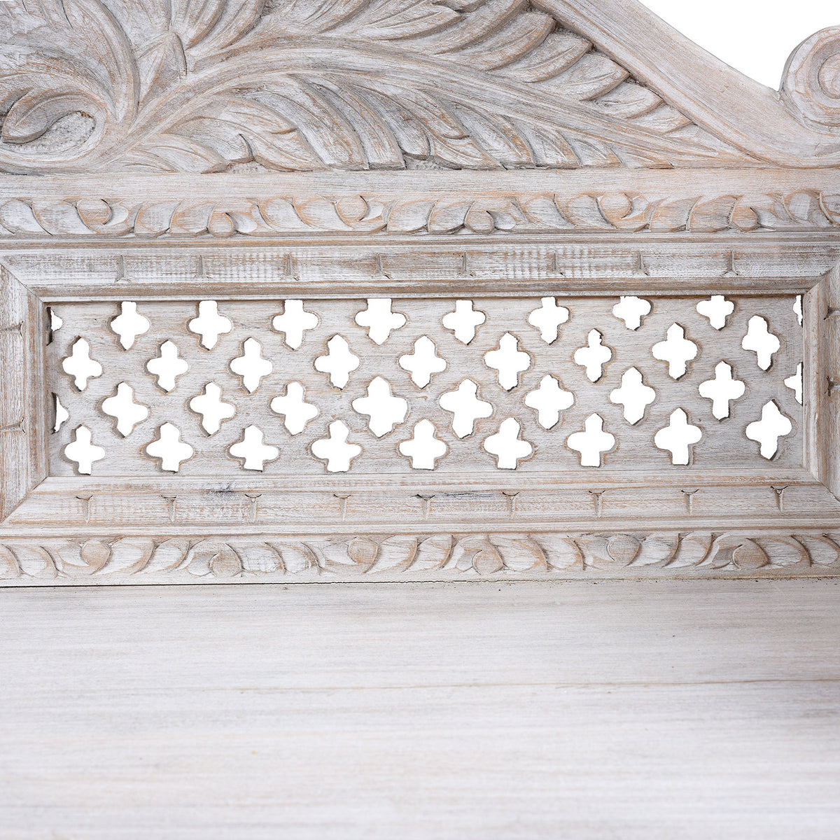 Jali Detail From Carved And Limed Mango Wood Daybed | Indigo Antiques