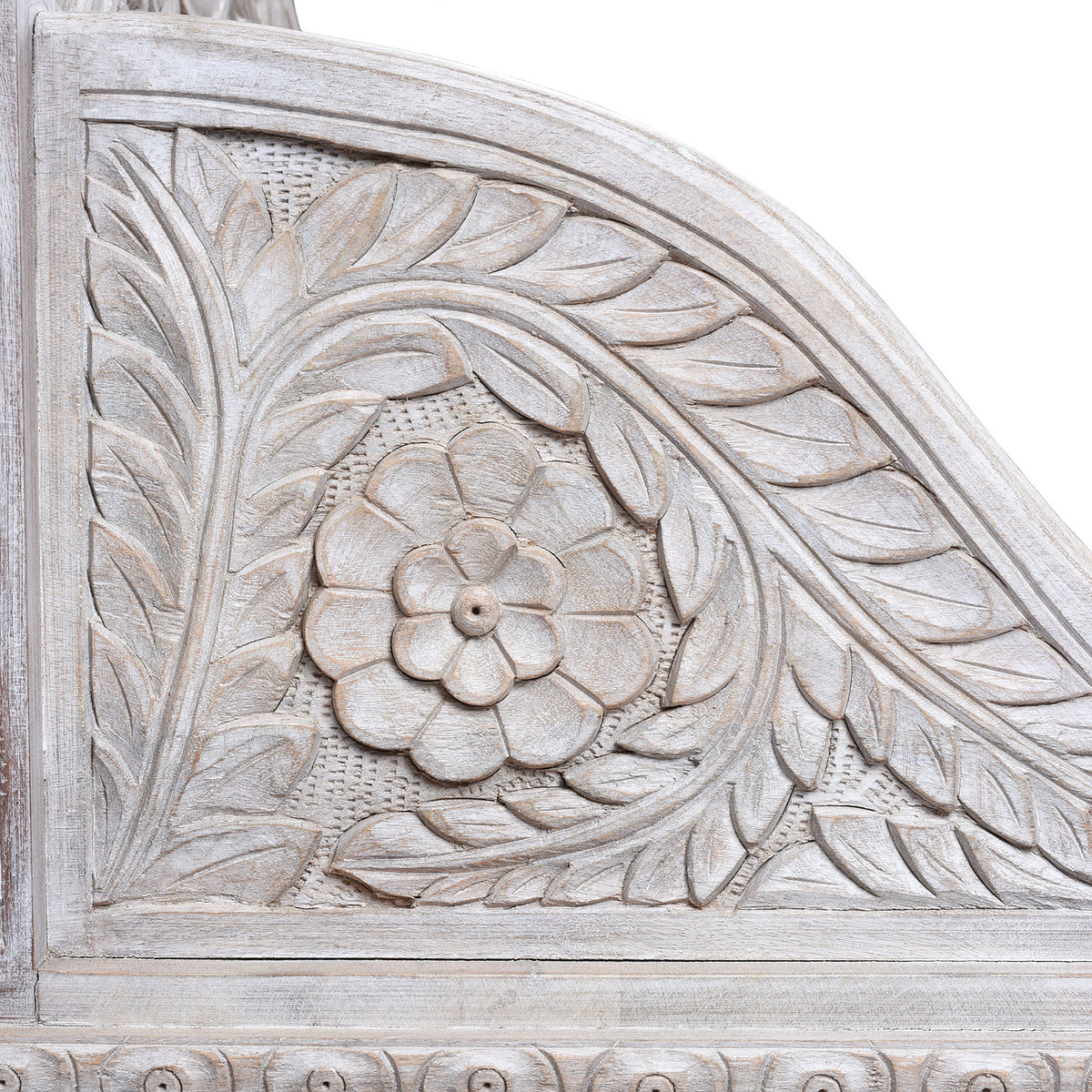 Carving Detai From Carved And Limed Mango Wood Daybed | Indigo Antiques