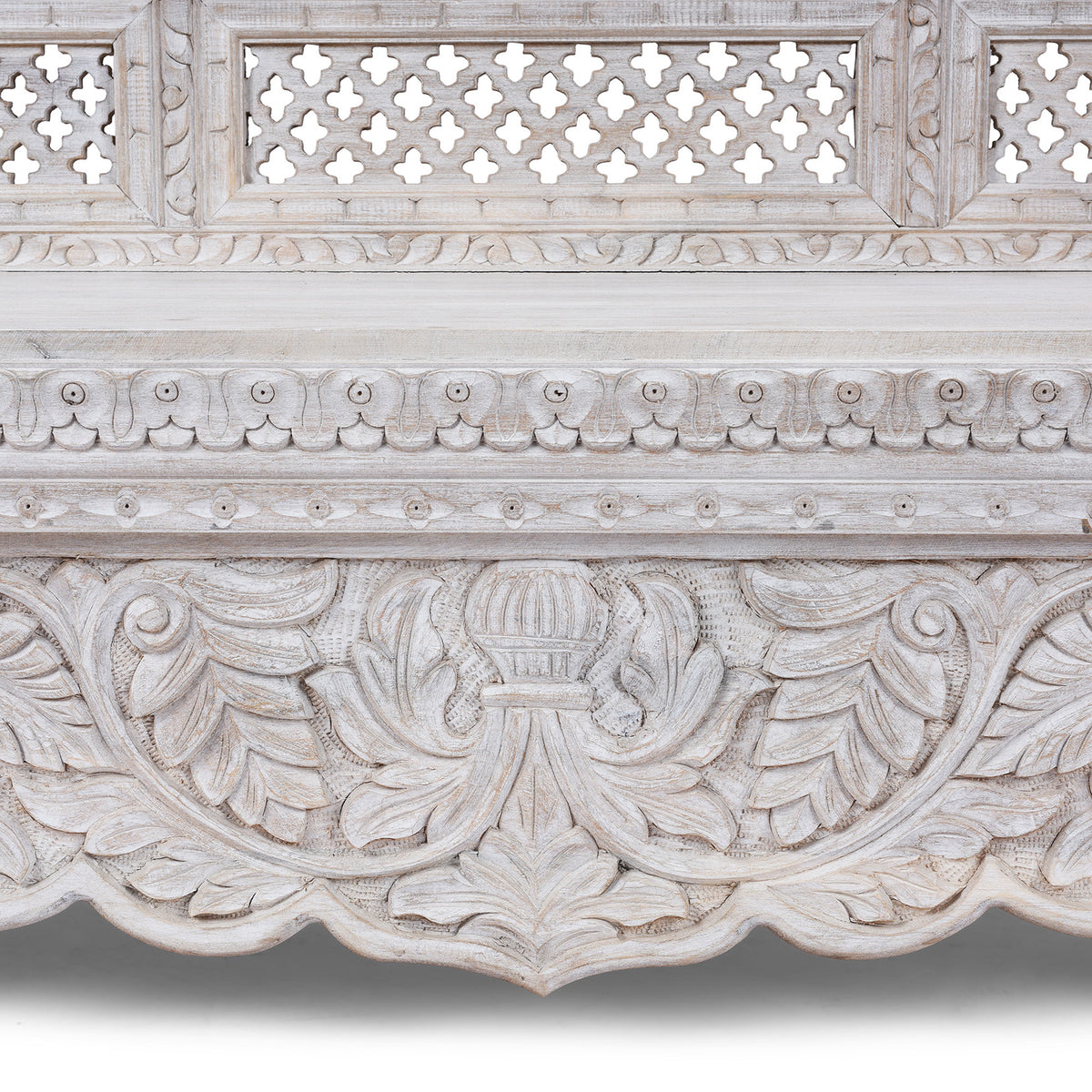 Carving Detail From Carved And Limed Mango Wood Daybed | Indigo Antiques