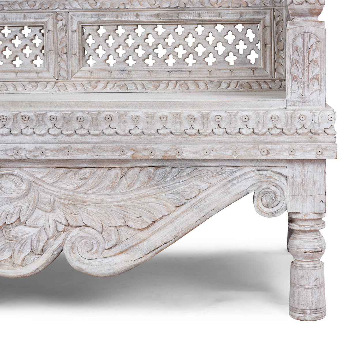 Leg Detail From Carved And Limed Mango Wood Daybed | Indigo Antiques
