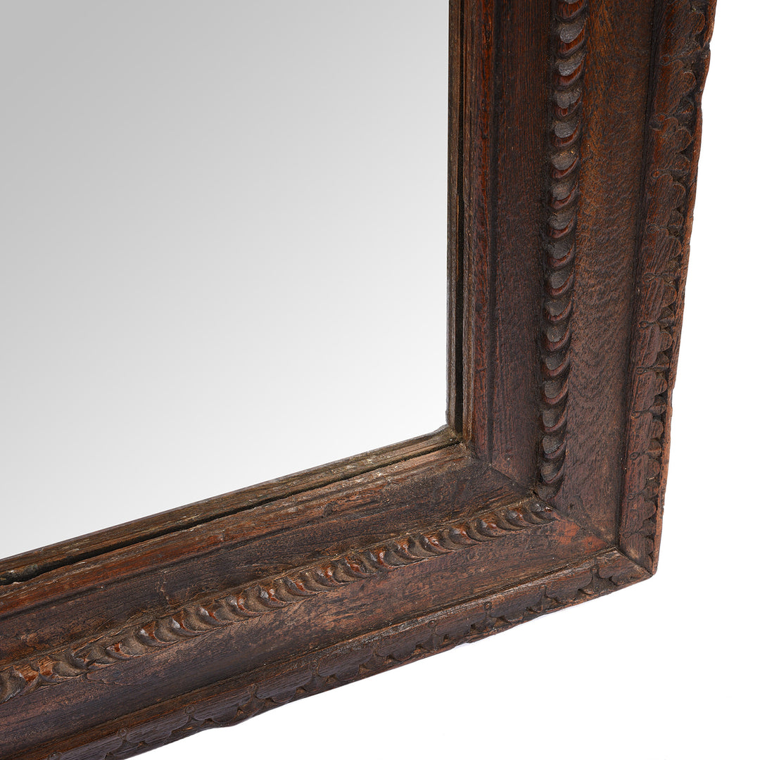Carving Detail From Antique Indian Carved Teak Window Mirror - 19th Century (94 x 120 cm) | Indigo Antiques