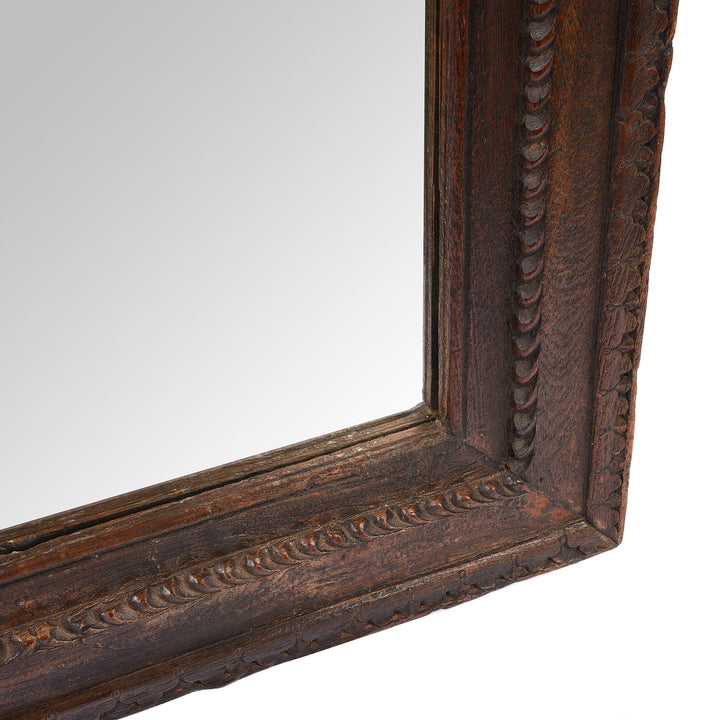 Carving Detail From Antique Indian Carved Teak Window Mirror - 19th Century (94 x 120 cm) | Indigo Antiques