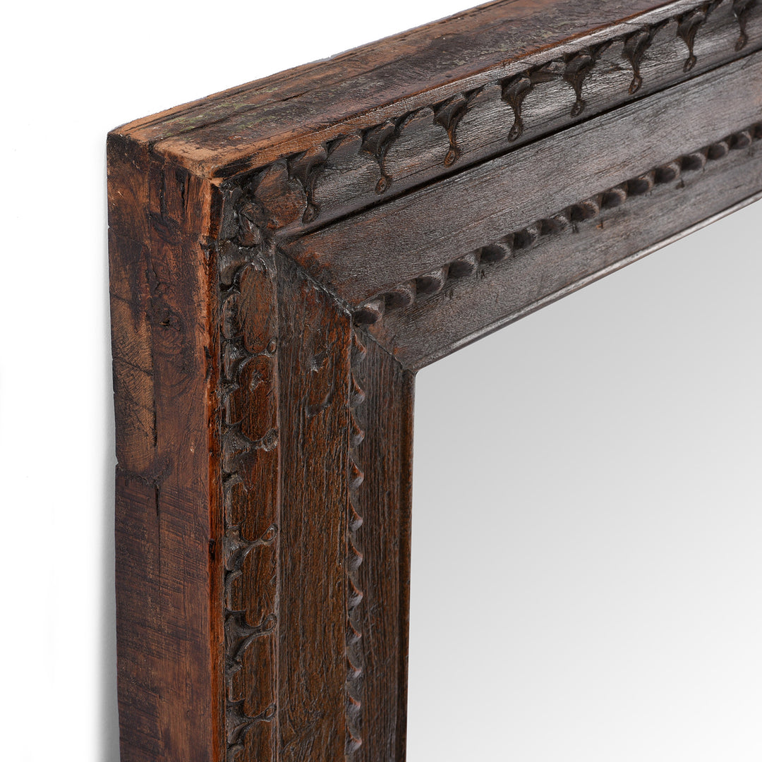 Depth Detai From Antique Indian Carved Teak Window Mirror - 19th Century (94 x 120 cm) | Indigo Antiques