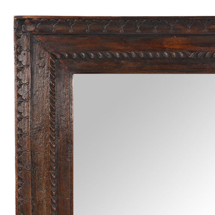 Corner Detail From Antique Indian Carved Teak Window Mirror - 19th Century (94 x 120 cm) | Indigo Antiques