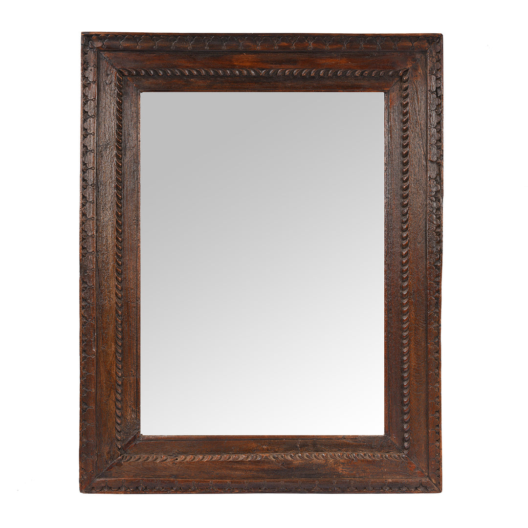 Antique Indian Carved Teak Window Mirror - 19th Century (94 x 120 cm) | Indigo Antiques