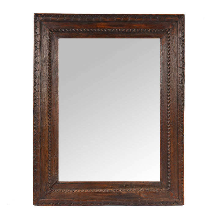 Antique Indian Carved Teak Window Mirror - 19th Century (94 x 120 cm) | Indigo Antiques
