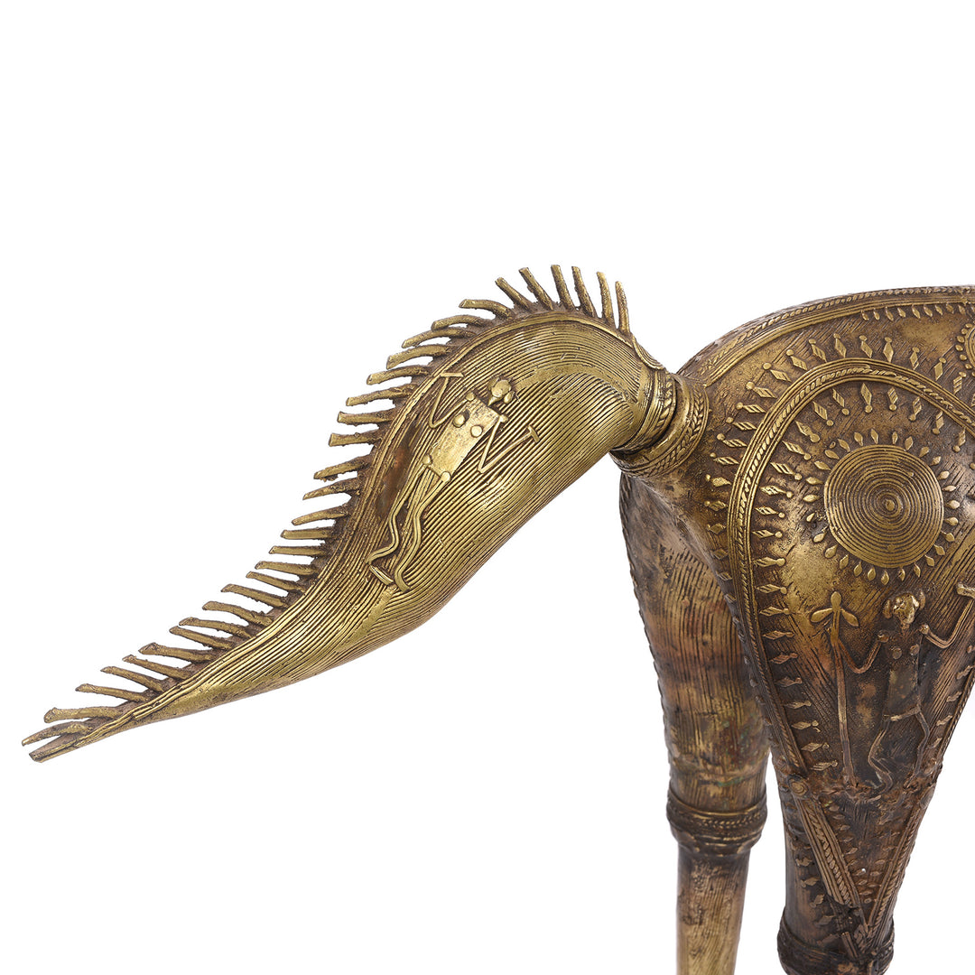 Tail Detail From Vintage Dhokra Tribal Brass Tribal Horse - Ca 1960 | Indigo Antiques