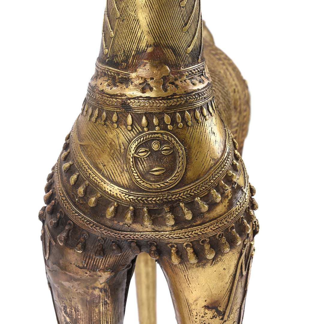 Front Detail From Vintage Dhokra Tribal Brass Tribal Horse - Ca 1960 | Indigo Antiques
