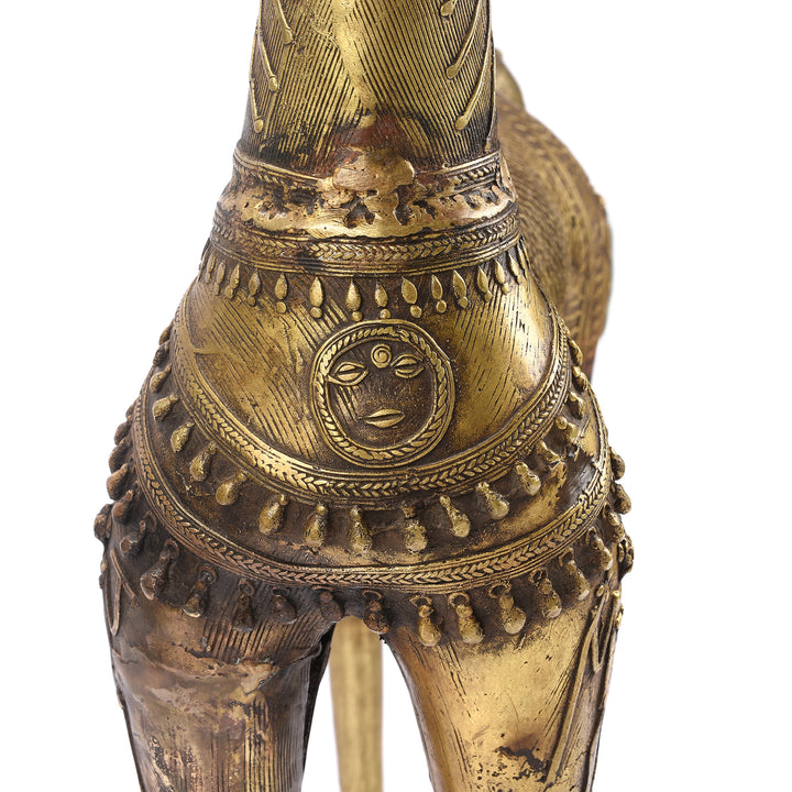 Front Detail From Vintage Dhokra Tribal Brass Tribal Horse - Ca 1960 | Indigo Antiques
