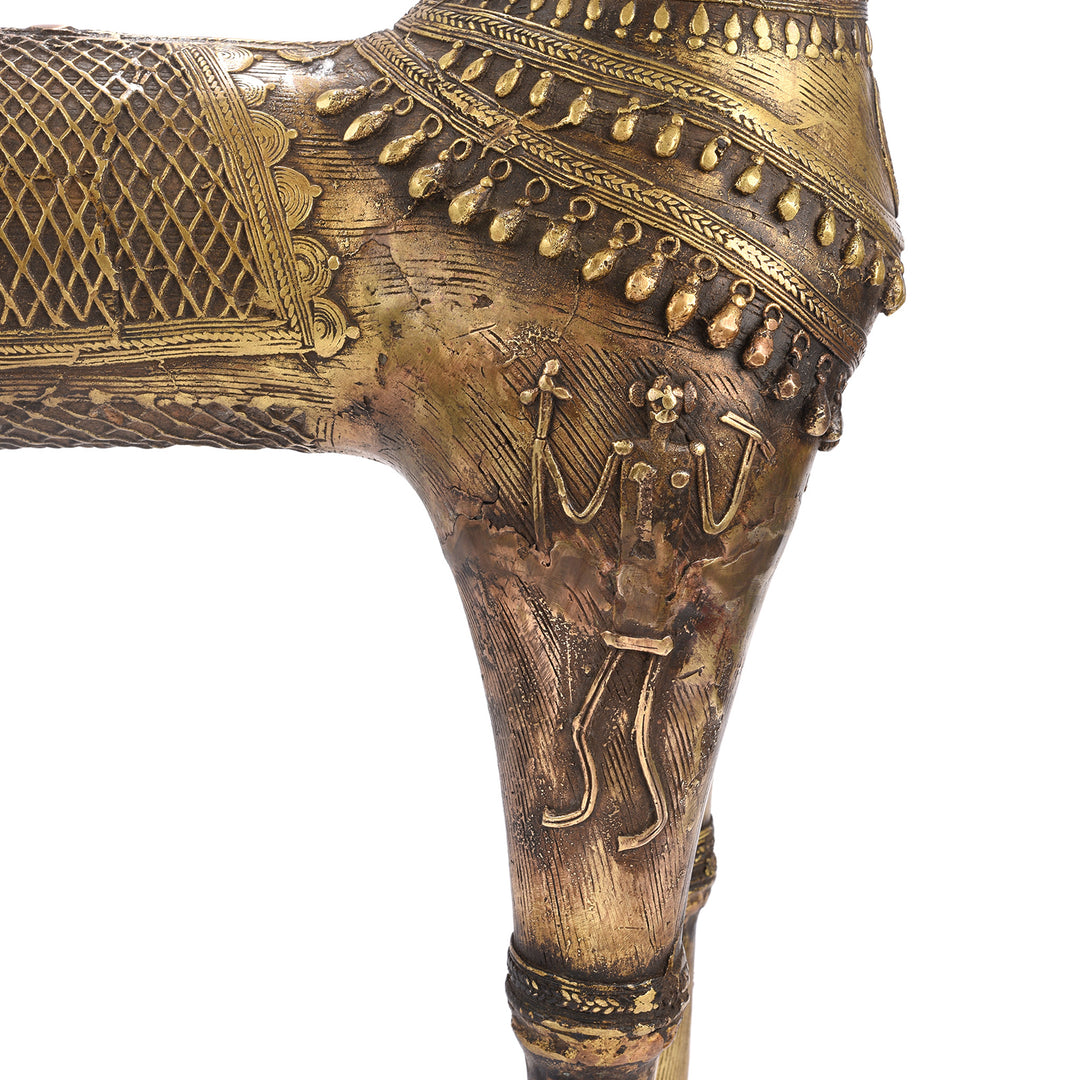 Leg Detail From Vintage Dhokra Tribal Brass Tribal Horse - Ca 1960 | Indigo Antiques
