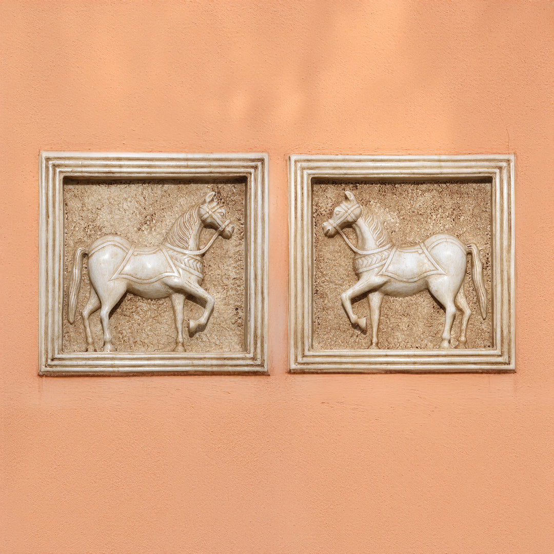 Indian White Marble Horse Panel - Mughal Style | INDIGO ANTIQUES