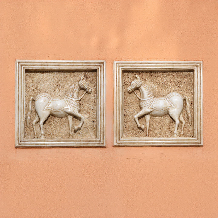 Indian White Marble Horse Panel - Mughal Style | INDIGO ANTIQUES