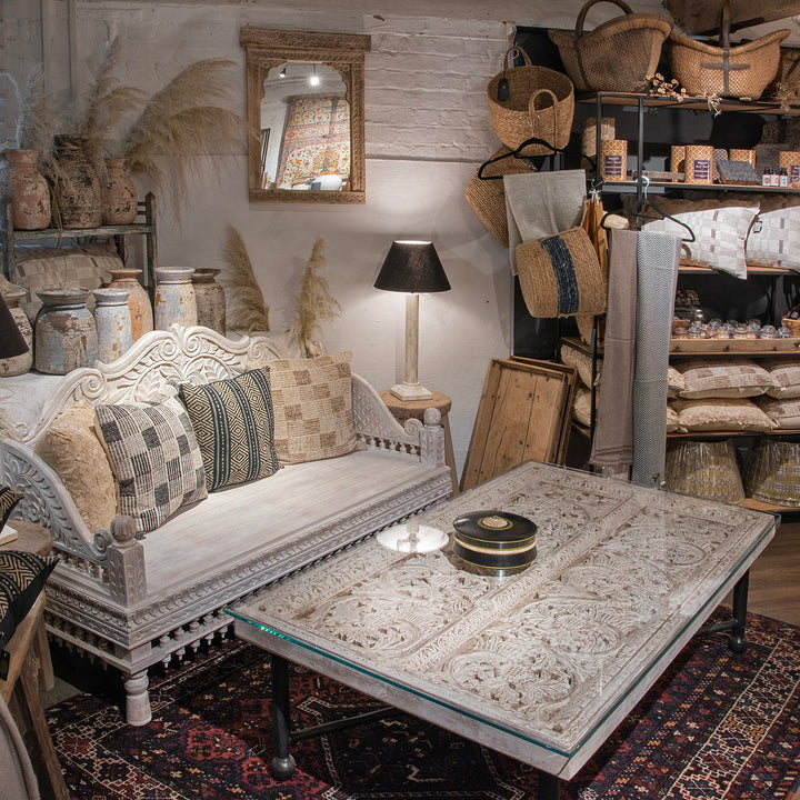 Coffee Table Made From Old Carved Teak Ceiling Panel