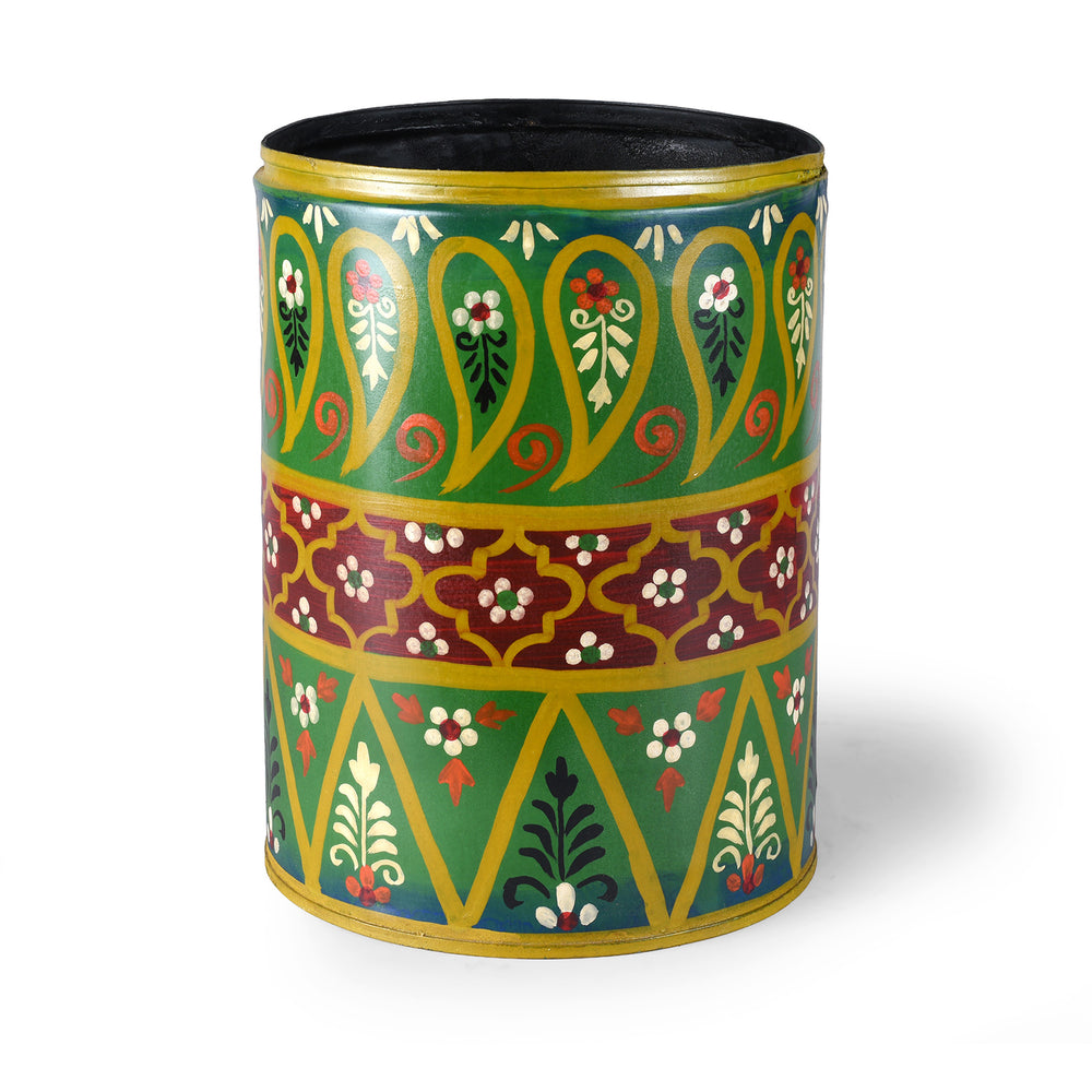 Green Hand painted Waste Paper Bin / Planter | Indigo Antiques
