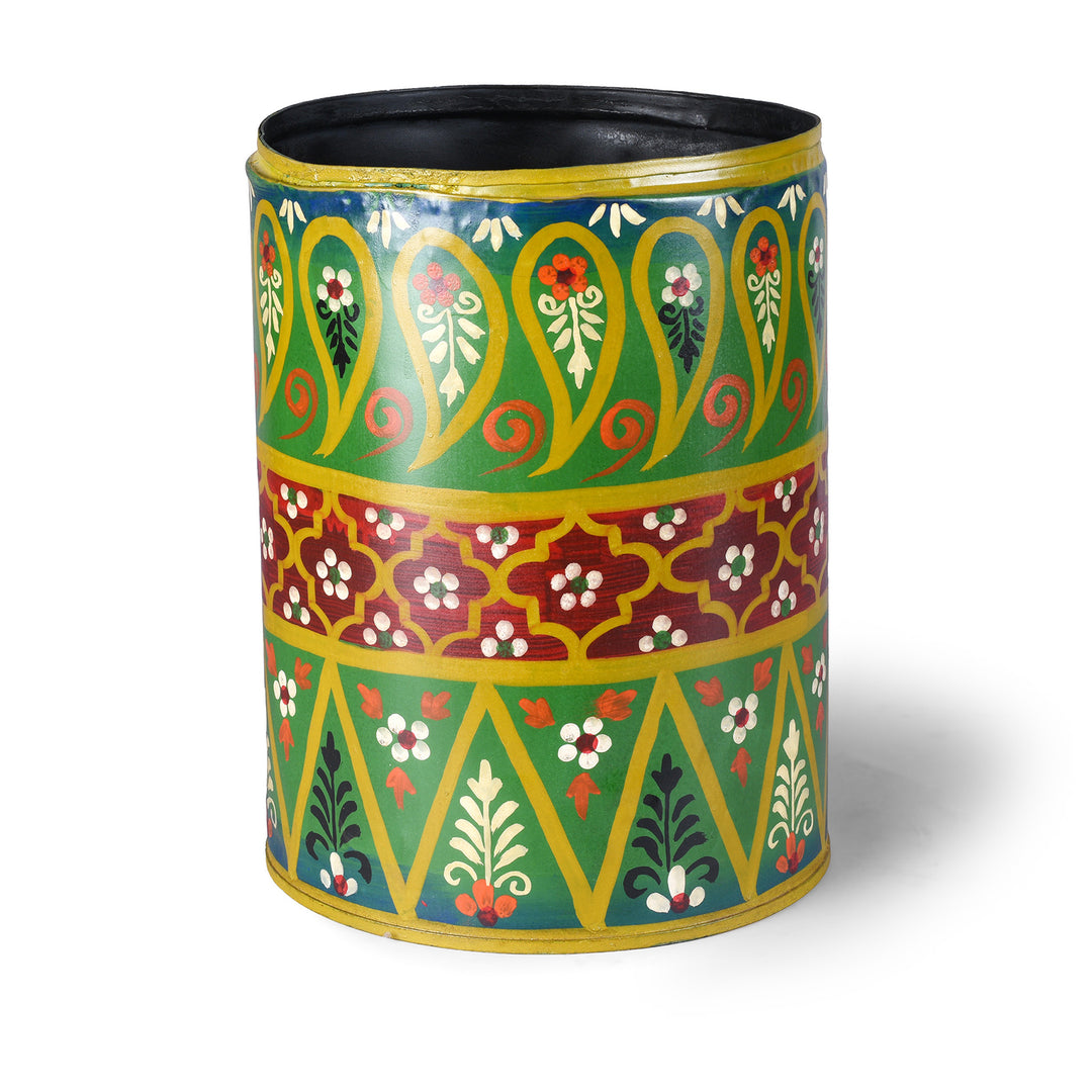 Green Hand painted Waste Paper Bin / Planter | Indigo Antiques
