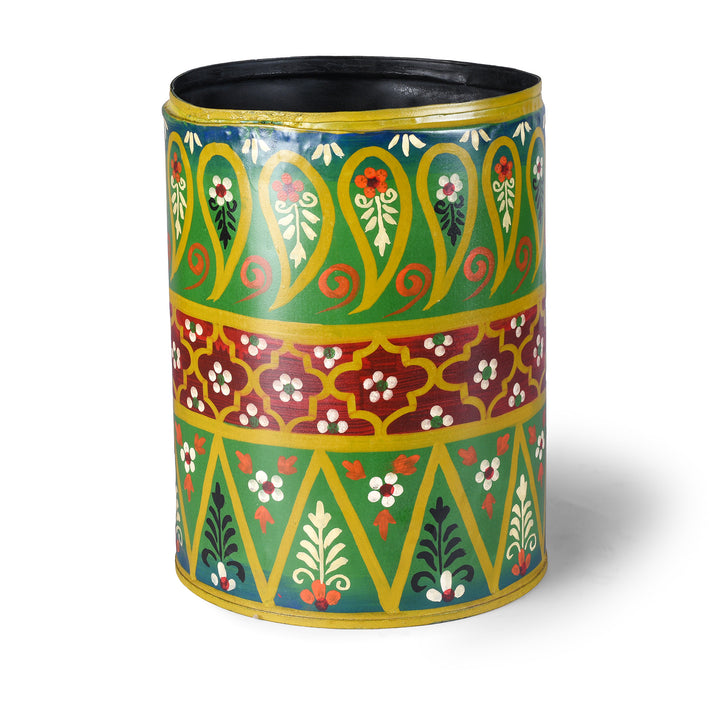 Green Hand painted Waste Paper Bin / Planter | Indigo Antiques
