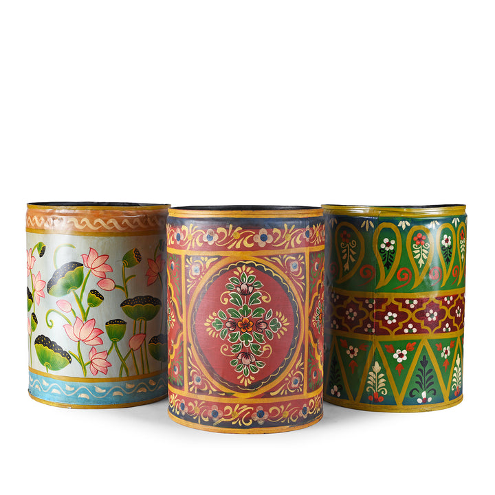 Group Shot Of Handpainted Waste Paper Bins / Planters