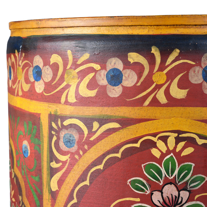 Rim Detail From Red Hand painted Waste Paper Bin / Planter | Indigo Antiques