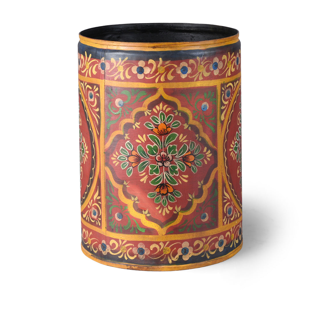 Red Hand painted Waste Paper Bin / Planter | Indigo Antiques